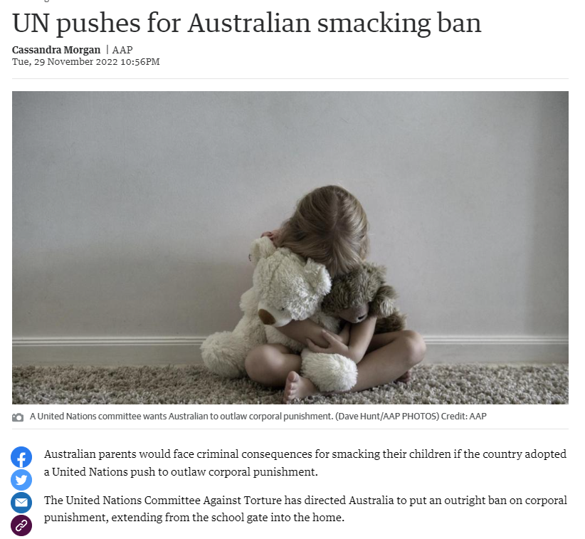 UN pushes for autralia smacking ban